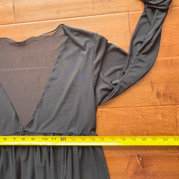 Y2K Sheer Mesh High-Slit Maxi Black Dress M 3/4 Sleeve - Picture 7 of 10